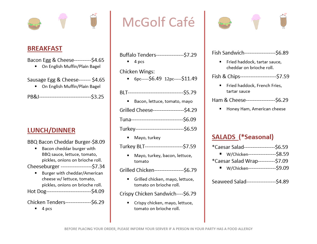 McGolf Driving Range > Cafe & Creamery > Menu